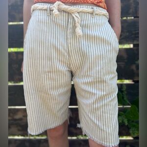 Big E Levi’s Pinstripe Cutoffs, Distressed Patched Vintage Shorts